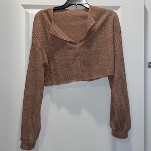 Brown Long Sleeve Crop Top
